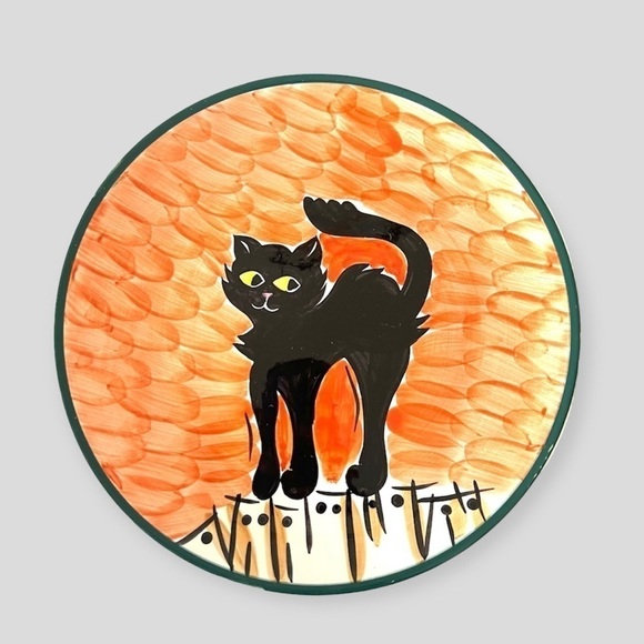 Bico Int’l China Halloween Salad Plate Black Cat On the Fence Replacement Dish - Picture 1 of 5
